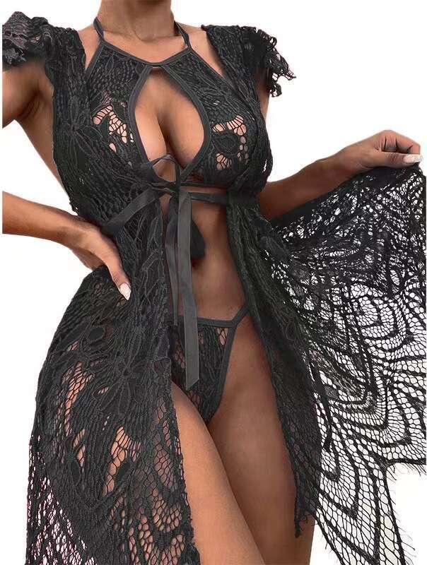 Sexy Lace Lingerie Feminine Lace Three Point Erotic Lingerie Perspective Seductive Set KQ