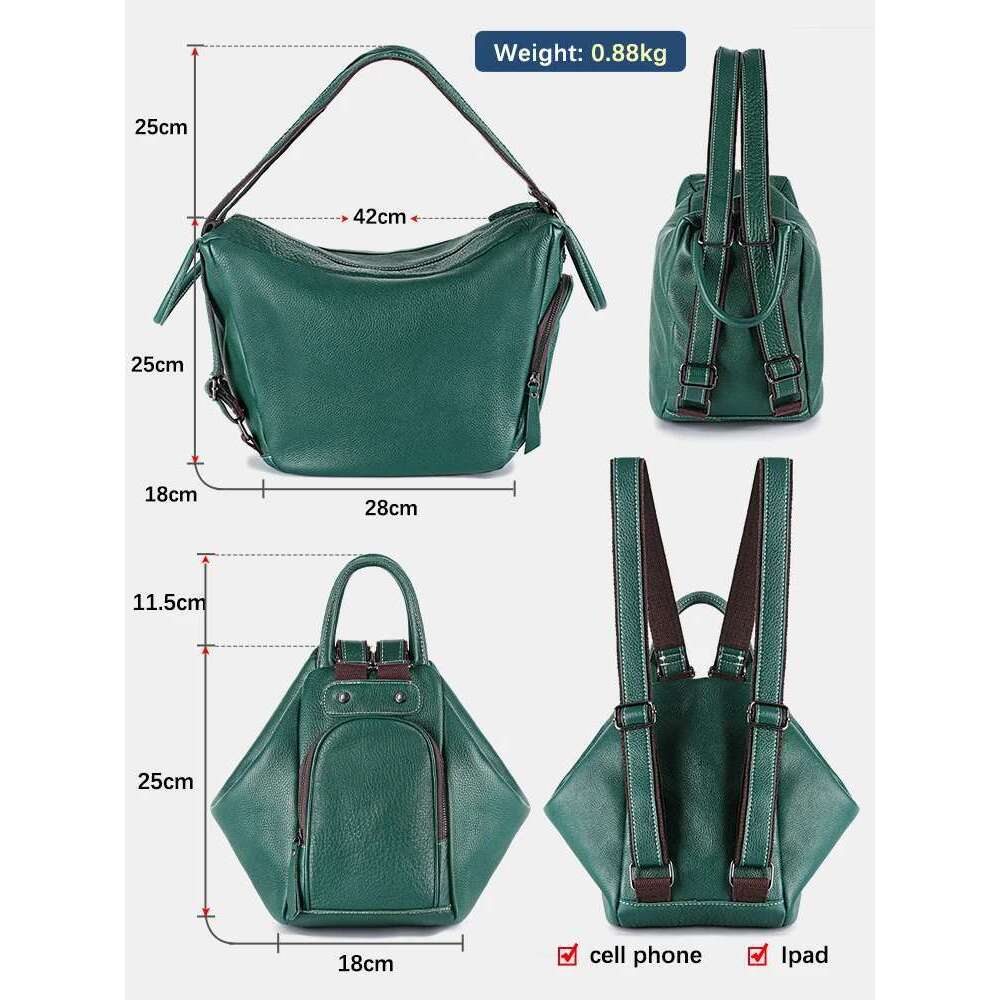 Zency Genuine Leather Women's Transformable Backpack Knapsack Designer Shoulder Bag Rucksack Large Pockets For Travel Work