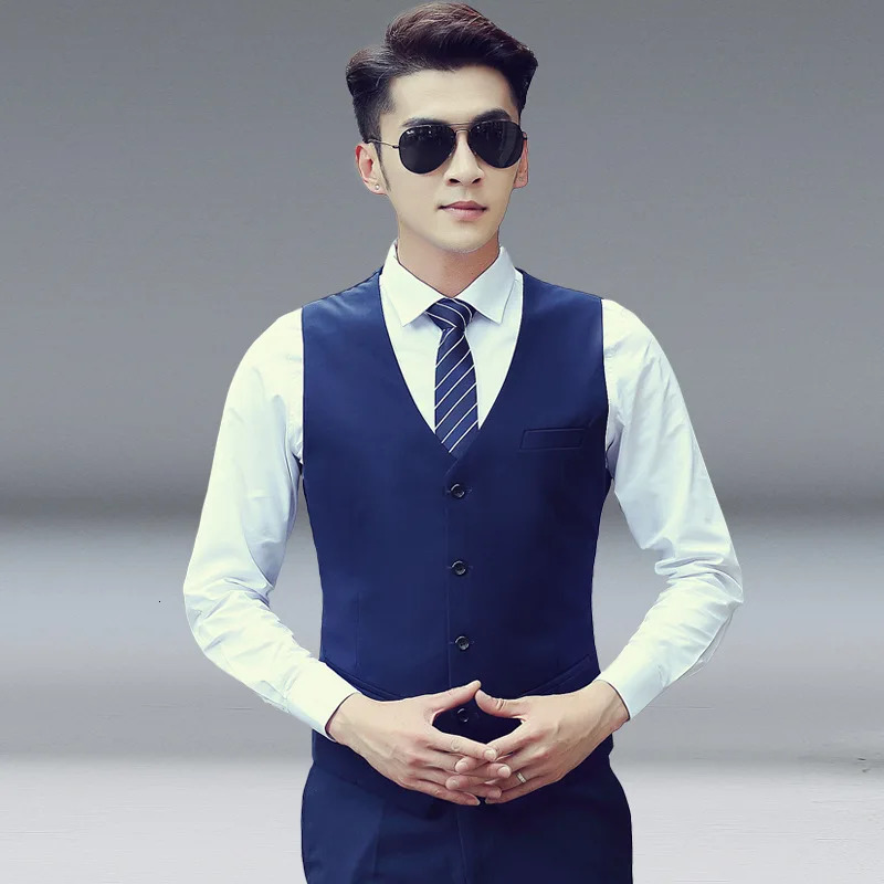 S6XL Business Dinner Gentleman Slim Fashion Men British Style Dress Man Solid Color Group Suit Vest 250506