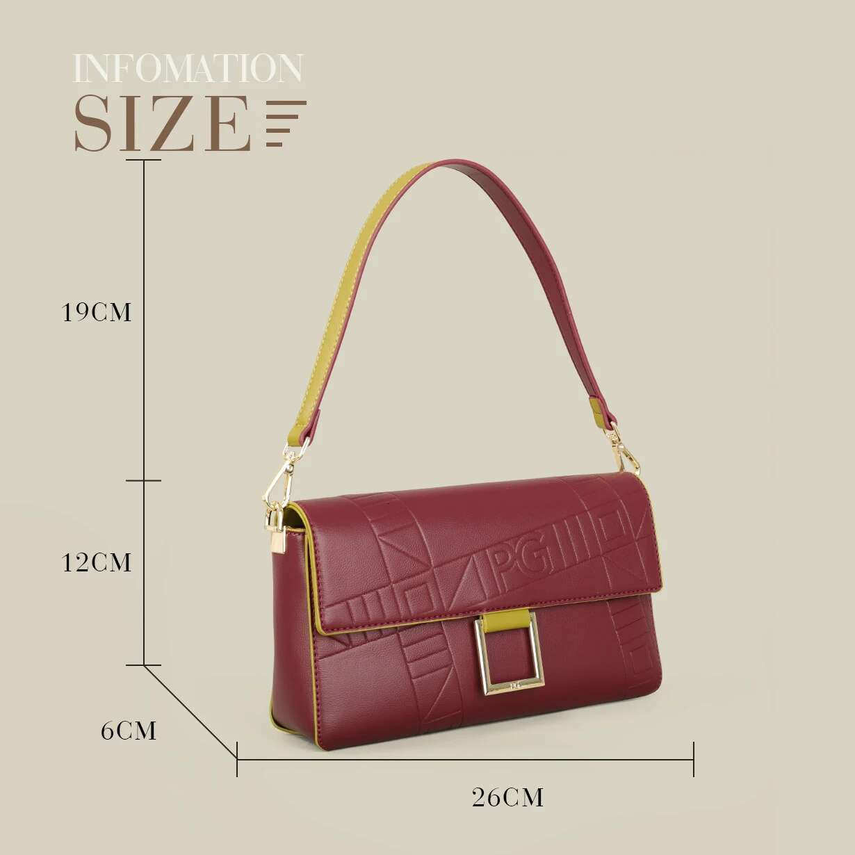 PG Exquisite Brand Fashion Handbag Classic Solid Design Shoulder Dark Letter Emed Ladies Party Bag