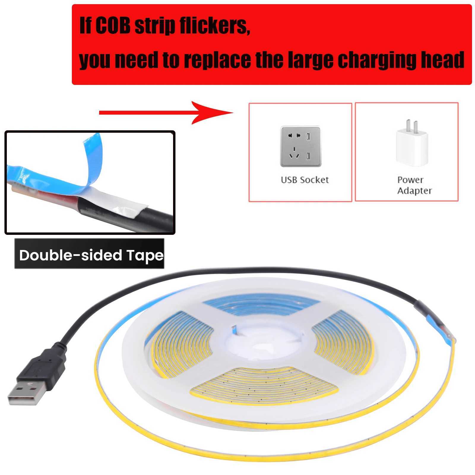 New Arrival DC 5V USB COB Strip 3MM 5MM 8MM White/Pink/Red/White/Yellow/Yellow/Ice Blue/Green Flexible Ribbon Rope Home Decor TV Backlight Z250514 - view 7