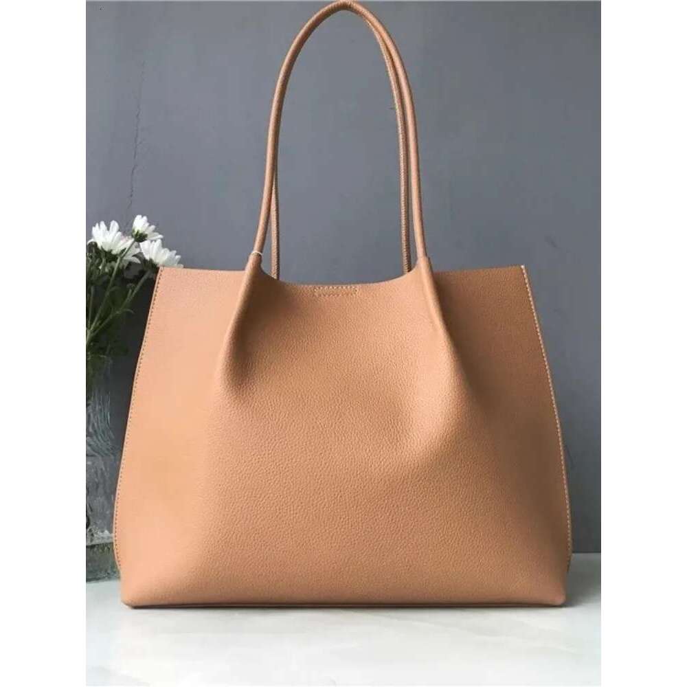 Office Ladies High Capacity Work Single Shoulder Casual Tote Handbag Soft Leather Vintage Solid Color Women Shopping Bag
