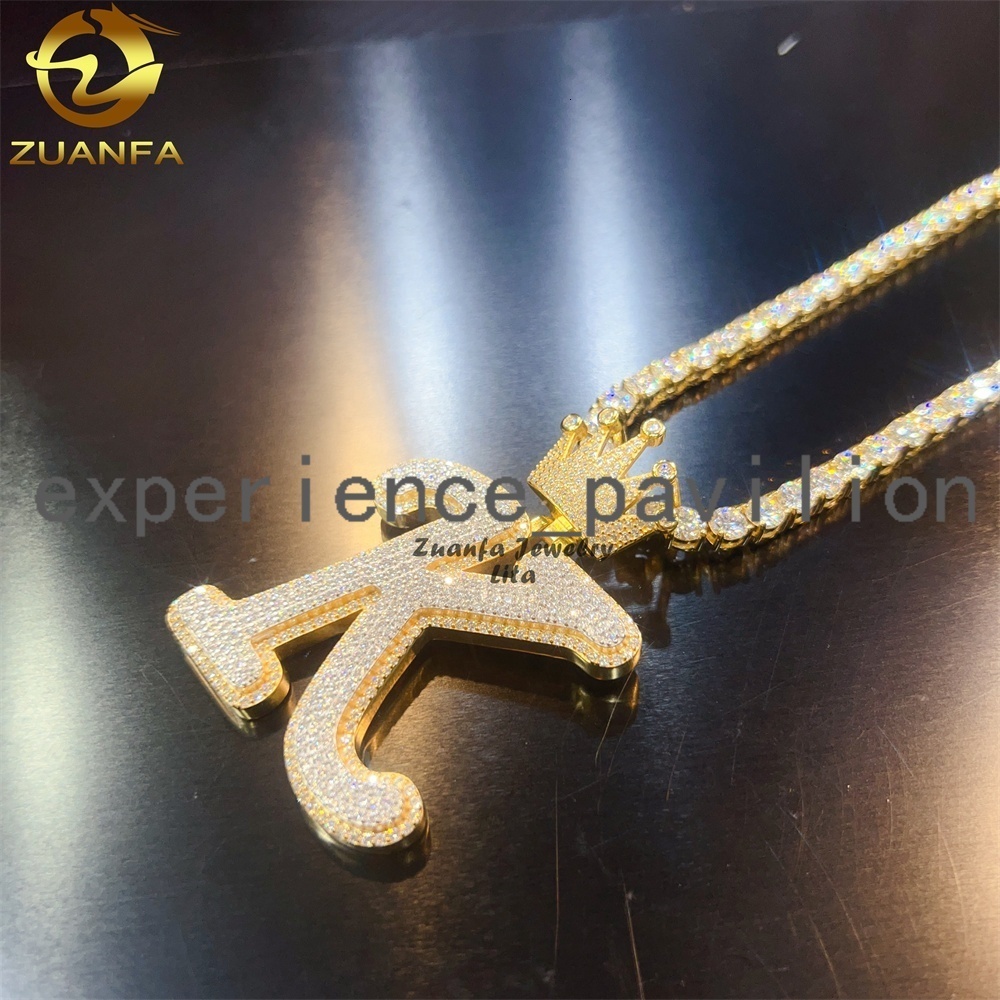 Wholesale Price Hip Jewelry Iced Out Silver Crown Bail Initial Letter K Mens Vvs Moissanite Custom Name Pendant