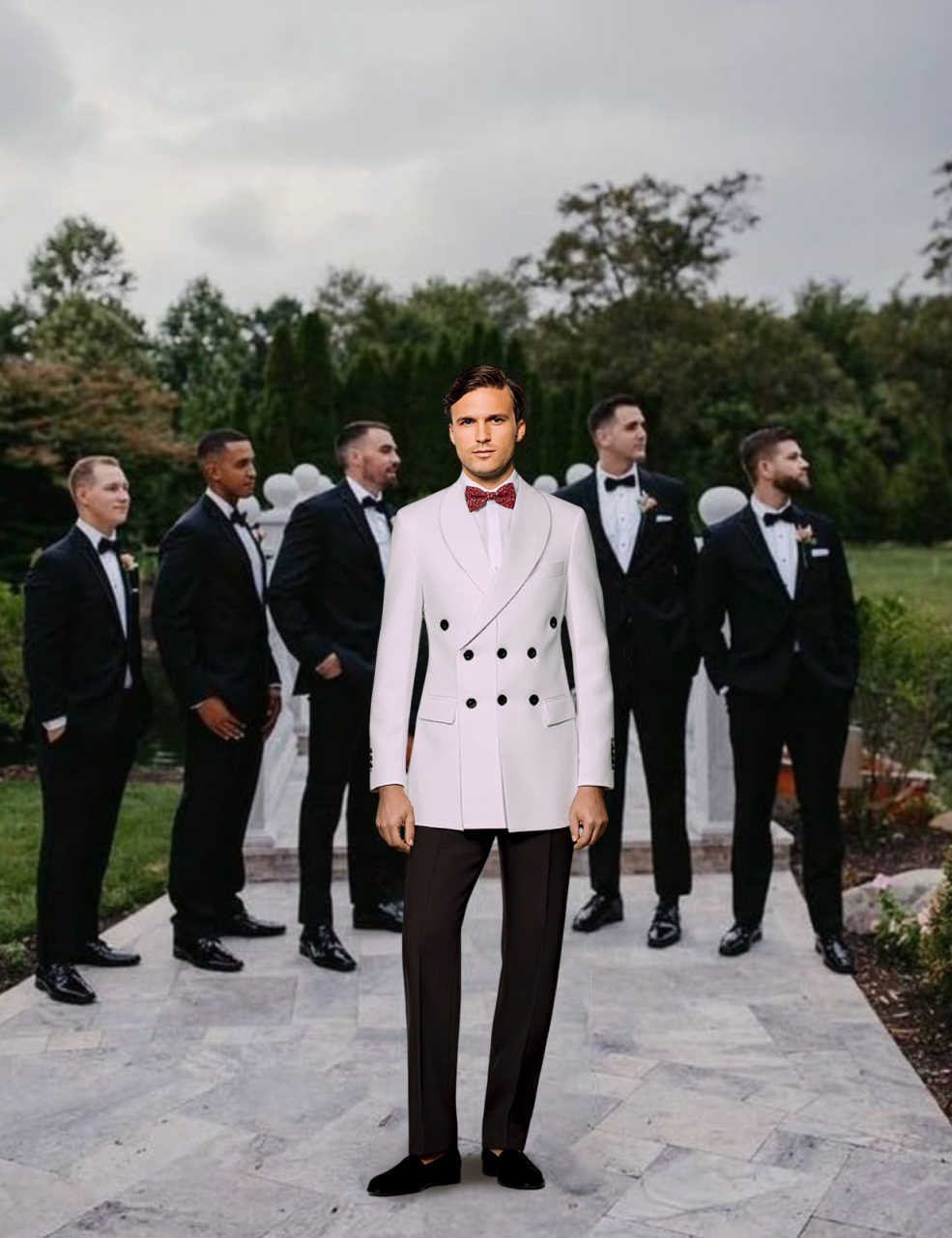 Formal White Wedding Tuxedos 2 Piece Set Jacket Pants Shawl Lapel Men Suit 3 Breasted Fashion Groom Blazers Customized