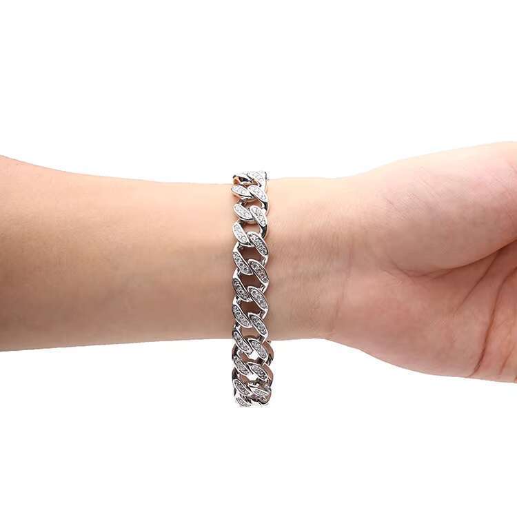 Hip hop jewelry fashion Miami Cuban enters the cold palace cubic zirconia rhinestone pure sier bracelet