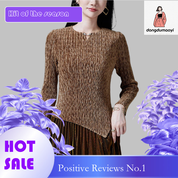 dongdumaoyi Gold velvet shirt long sleeved autumn and winter clothing 2024 new Miyake elastic pleated top women's base T-shirt