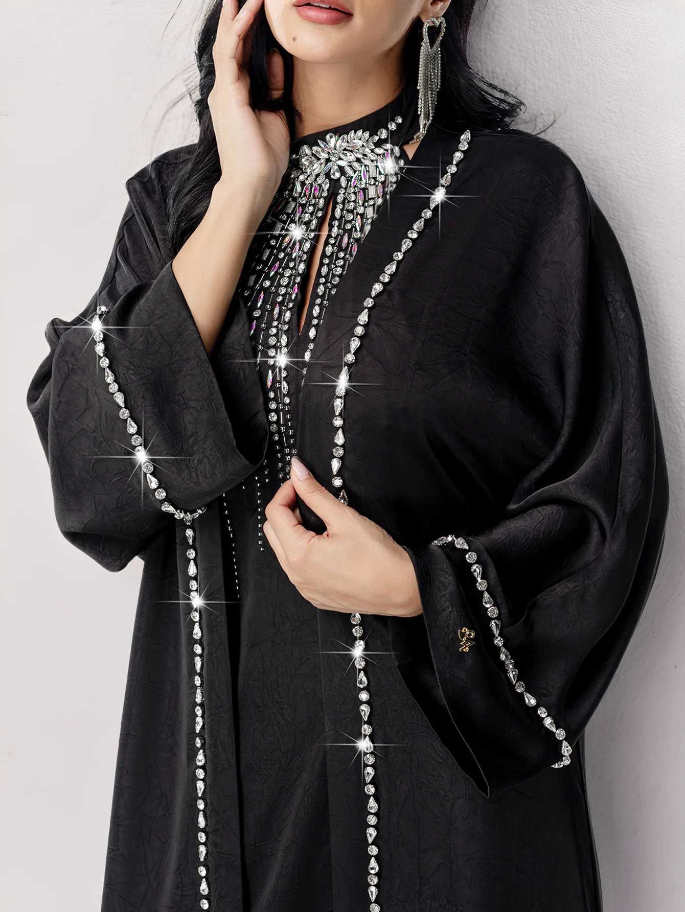 2Pcs Luxury Dubai Abaya Muslim Sets for Women Diamonds Evening Party Dress Kimono Jalabiya Wedding Gown Ka Ramadan Caftan X250514