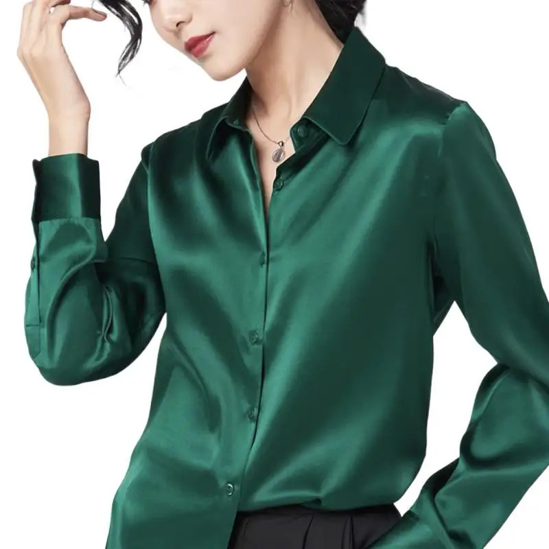 Burgundy Silk Satin Shirt Women Elegant Vintage Loose Office Button Shirts Women Fashion Casual Long Sleeve Blouses Tops 250513