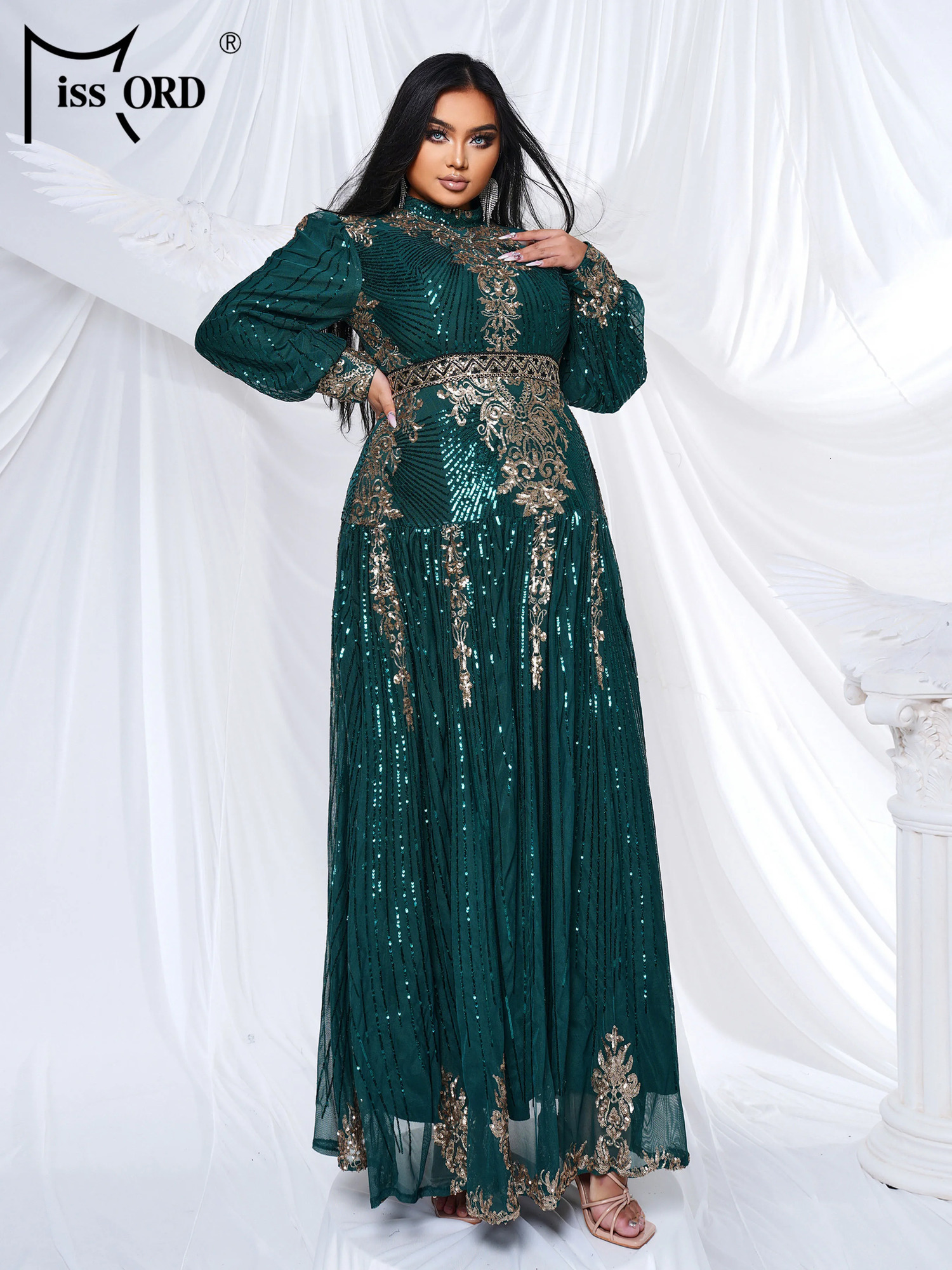 Missord Plus Size Geometric Sequin Green High Neck A Line Evening Large Formal Occasion Dresses 250506