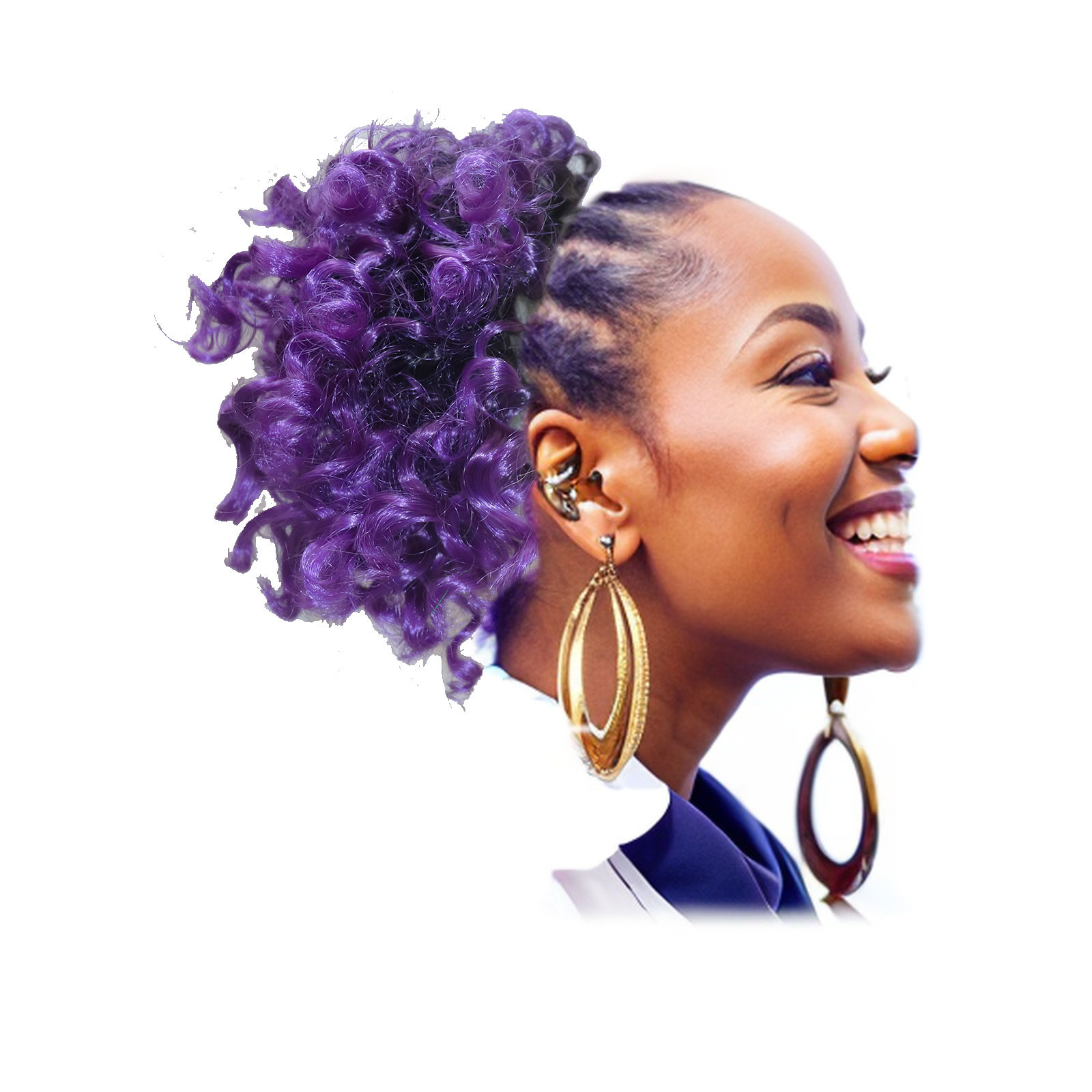 Ombre Color Afro Puff Drawstring Ponytail Bun with Bangs-Heat Resistant Synthetic Kinky Curly Ponytail Updo Hair Extensions with Two Clips, Curly Wome