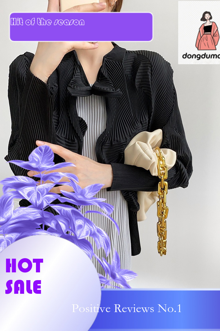 dongdumaoyi Mainline pleated female niche handmade flower bud elegant Miyake short coat cardigan solid color commuting long sleeved shirt