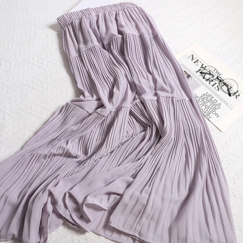 Womens Elastic Waist Covering Flesh Slimming Aline Skirt With Sense Sagging Half Length Gentle Elegant Pleated 250514
