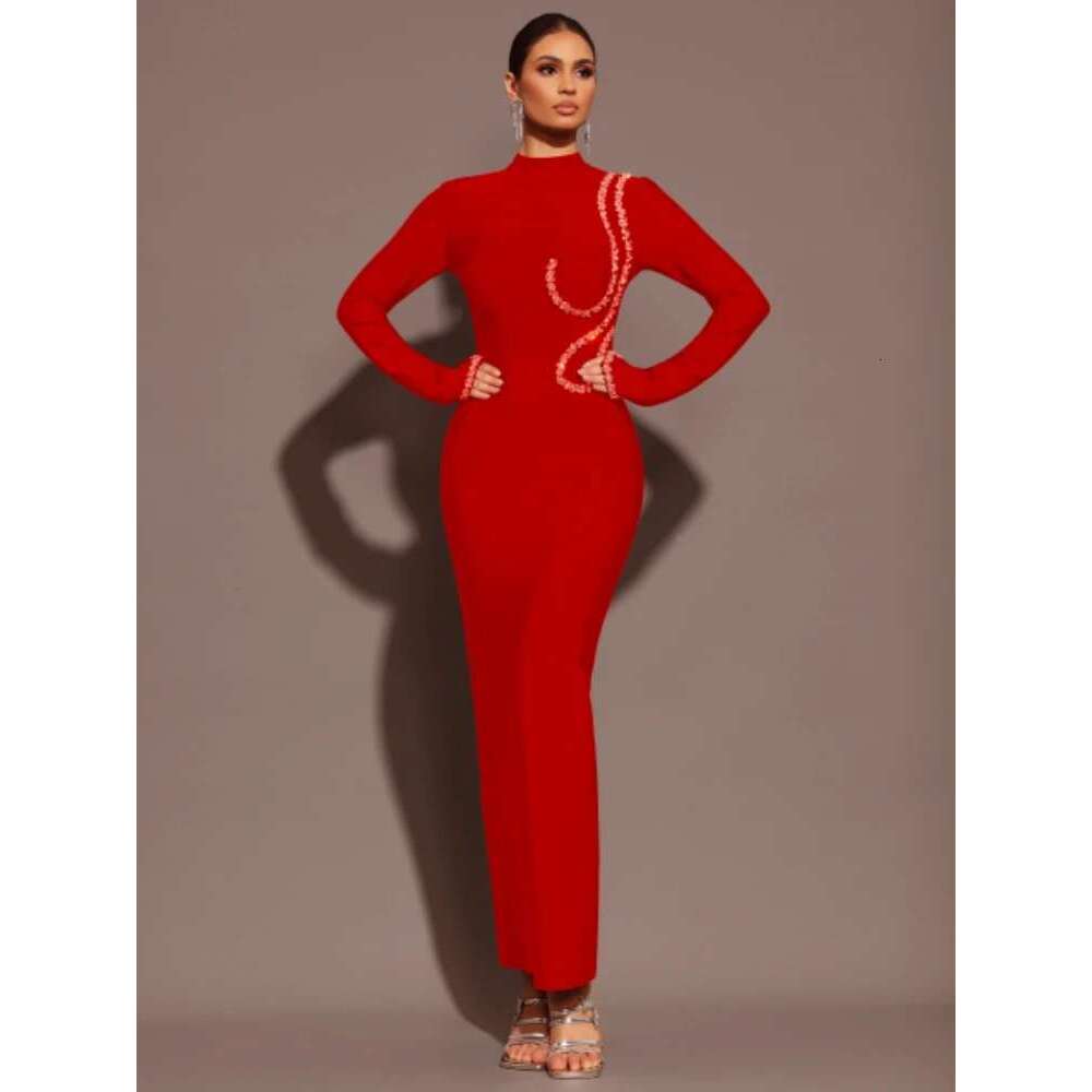 Women Celebrity Sexy Sleeve Dias Black Maxi Long Bodycon Bandage Dress Knitted Elegant Evening Club Party Outfit