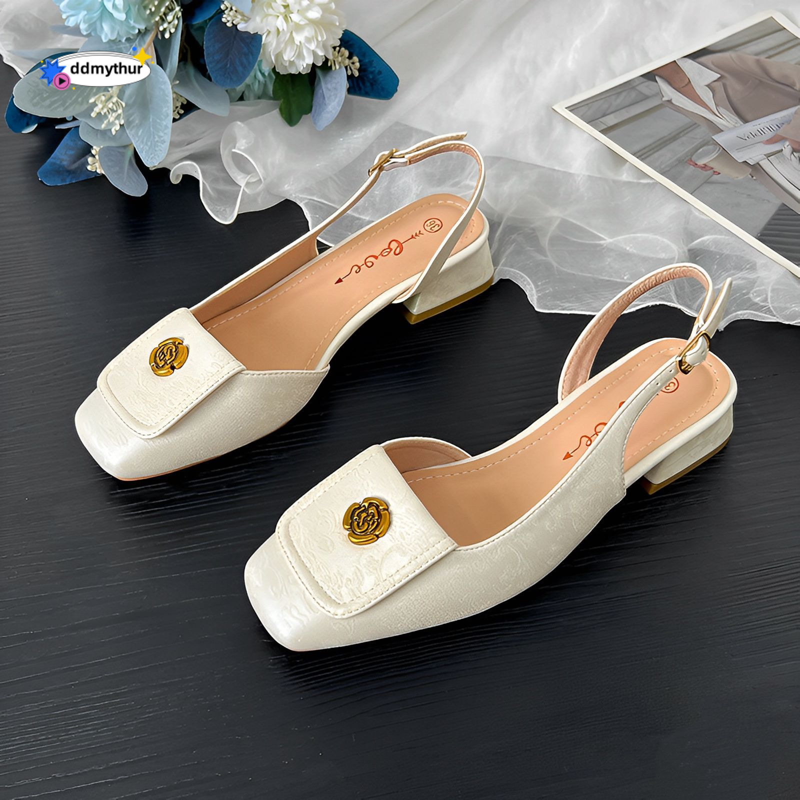 Genuine leather~Exquisite and luxurious Chinese style camellia toe cap sandals for women's summer 2024 new mid heel evening shoes ddmythur