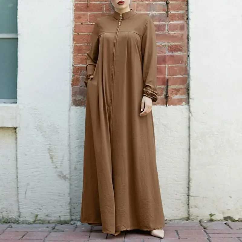Jalabiya Dress Women Long Slve Muslim Eid Casual Solid Color Abaya Caftan Kaftan Dresses Ramadan Abayas Vestido Zipper Robe X250514