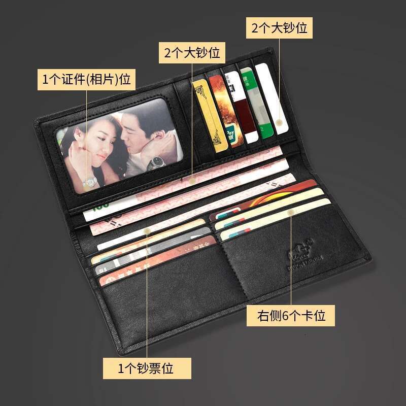 BISON DENIM Genuine Leather Men's Long Card Holder New Designer Brand Cowhide Handbag Men Gift Purse Wallet