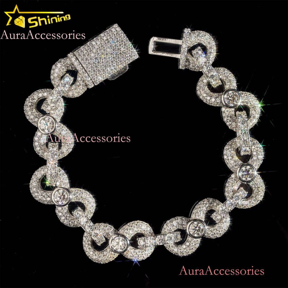 Fine Jewelry 13MM Bracelets D VVS Lab Dia Cuban Link Chain Iced Out Sier Moissanite Infinity Bracelet