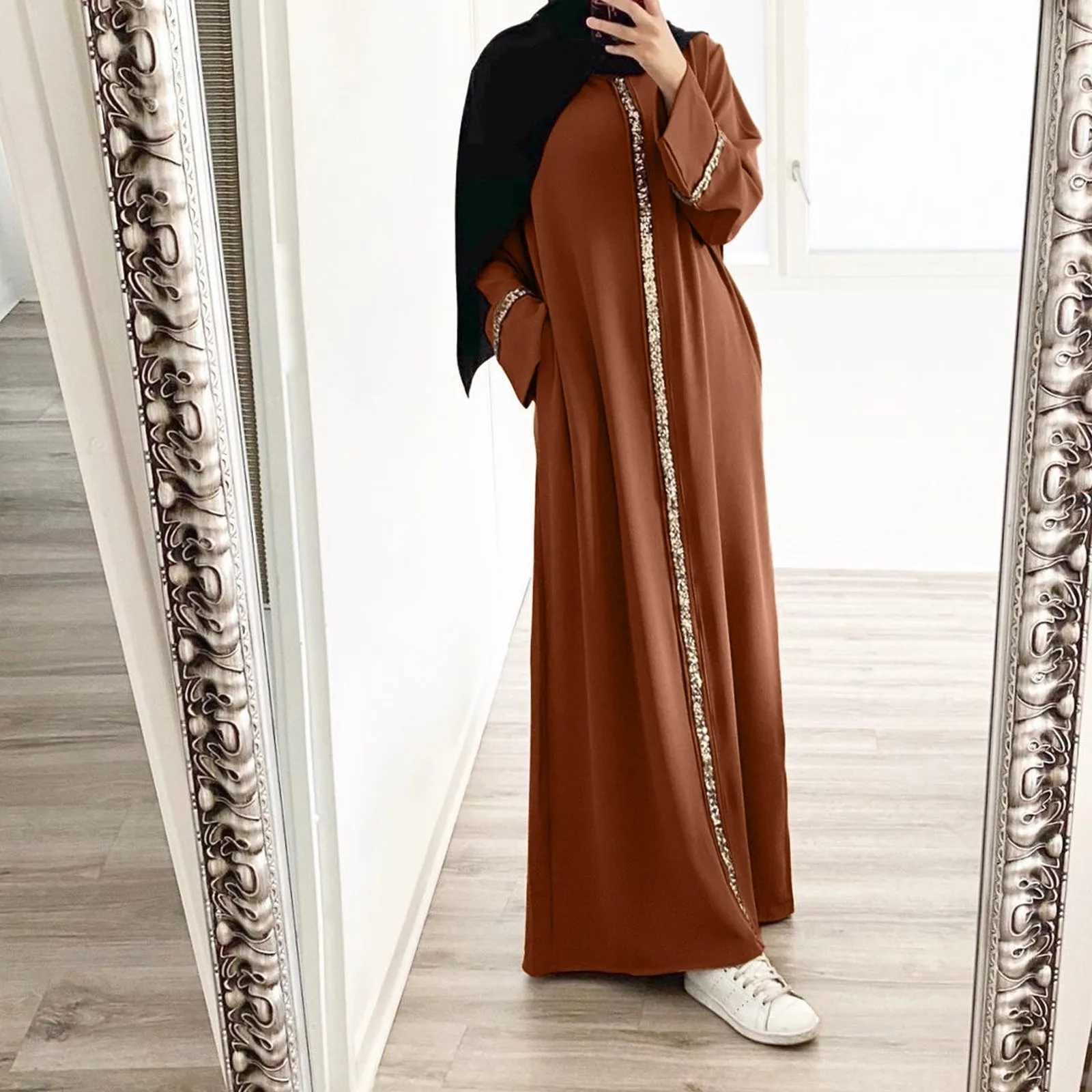Elegant Muslim Long Dress Sequin Kaftan Robes Malaysia Dubai Arab Islam Abaya Islamic Clothing Caftan Elegant Splice Maxi Dress X250514