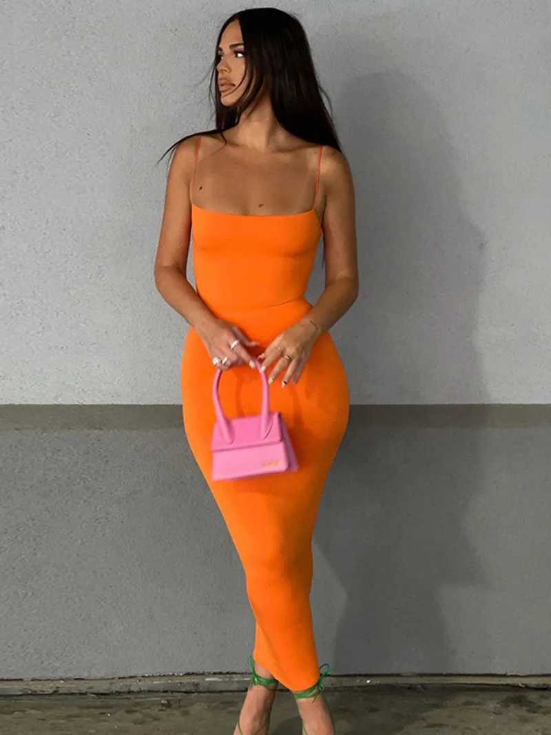 Women Casual Summer Spaghetti Strap Bodycon Dress Fashion Solid Color Sleeveless Backless Slim Fit Sling Long DressXJ250514