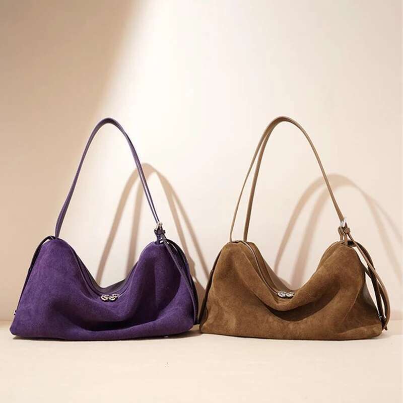 Super Soft Matte Leather Brand Women's High-end Designer New Pillow Purple Shoulder Commuter Underarm Bowling Bag