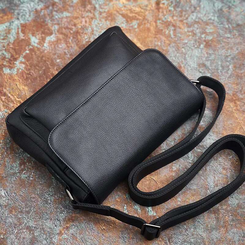NASVA Genuine Shoulder Casual Retro Simple Business Trend Handmade Messenger Leather Bag For 9.7 In Ipad
