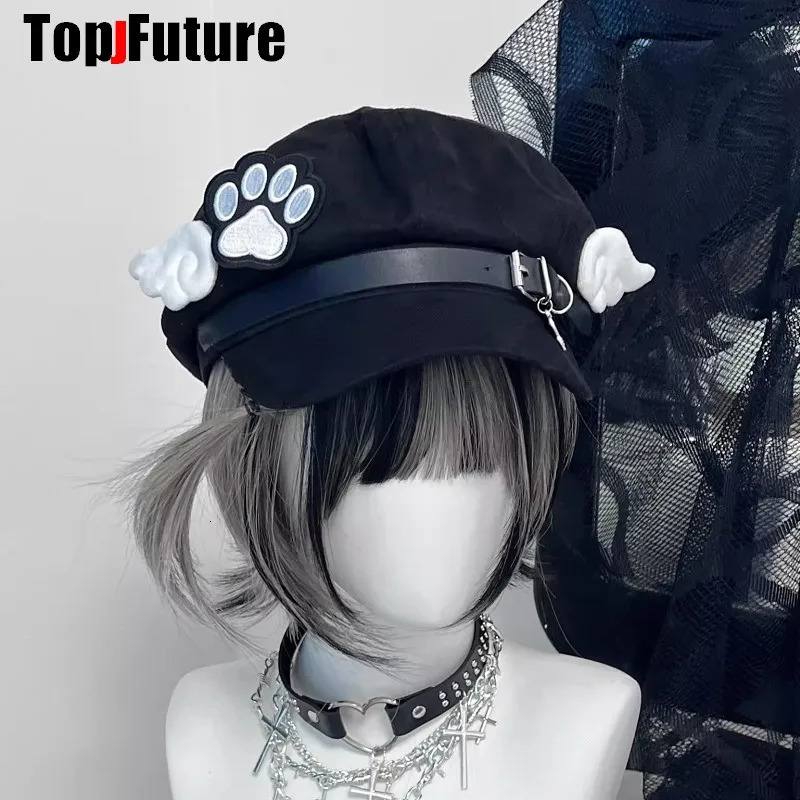 Wholesale Custom Make Customized Women Harajuku Gothic Lolita Beret hat Cap Y2K Girl Angel Wing Dog paw handmake Sun hats 250514