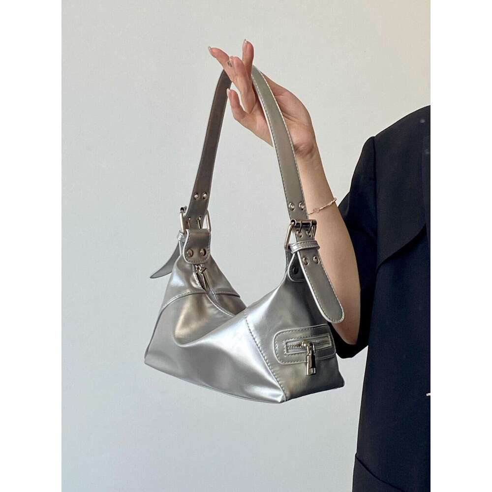 niche design new women's spring summer silver premium feeling armpit bag single shoulder hand-held small bag