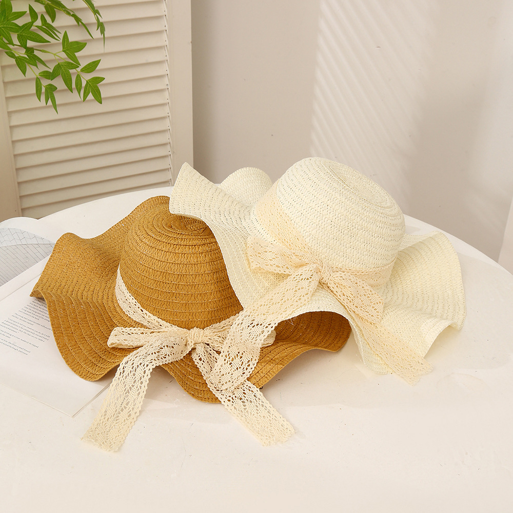 queen of the word 2 Women's sweet straw hat Women's small fresh lace sun hat bow sun hat seaside beach hat