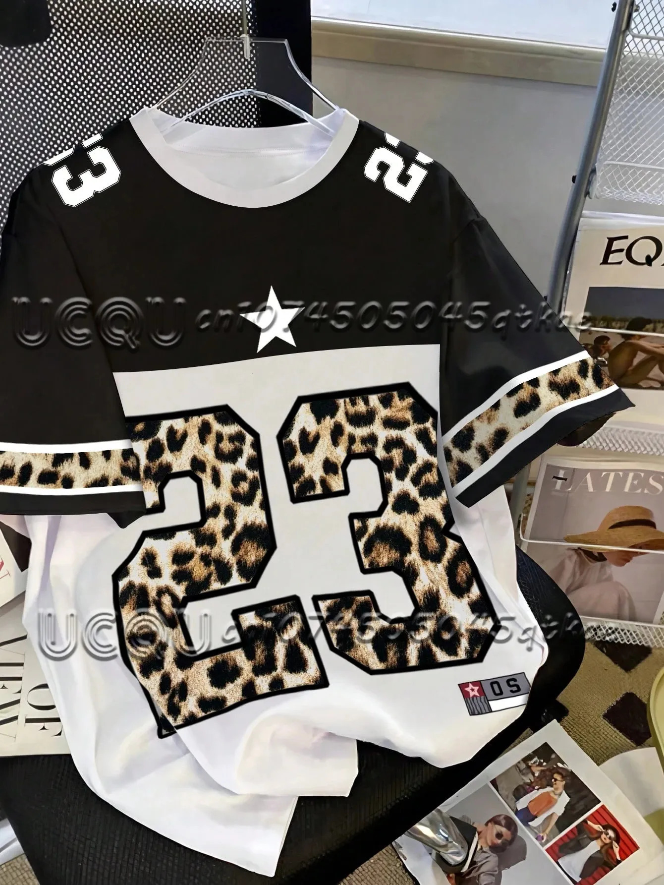 Y2K Womens Leopard Print Digital Printed Sports Jersey TShirt Round Neck Loose Short Sleeved Fashionable Niche Casual Top 250514