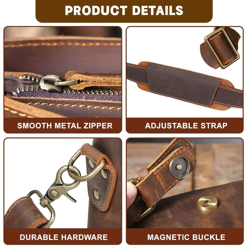 S.WORKER Vintage Genuine Men's Briefcase Laptop Messenger Bag Crazy Horse Leather Handbag Cowhide Retro Casual Style
