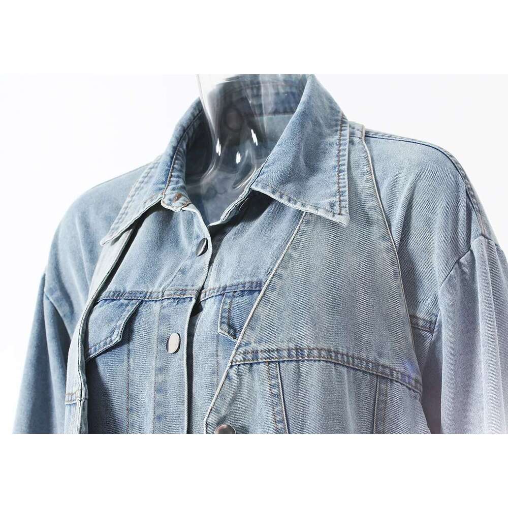 Getspring Women Jacket 2025 Spring Fashion Three Ways Wearing Halter Denim Coat Irregular Loose Casual Long Blue Jean Tops