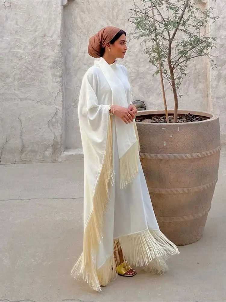 Eid Satin Luxury Grn White Black Khimar Tassel Butterfly Batwing Abaya For Women Islam Muslim Maxi Dress Kaftan Ka X250514