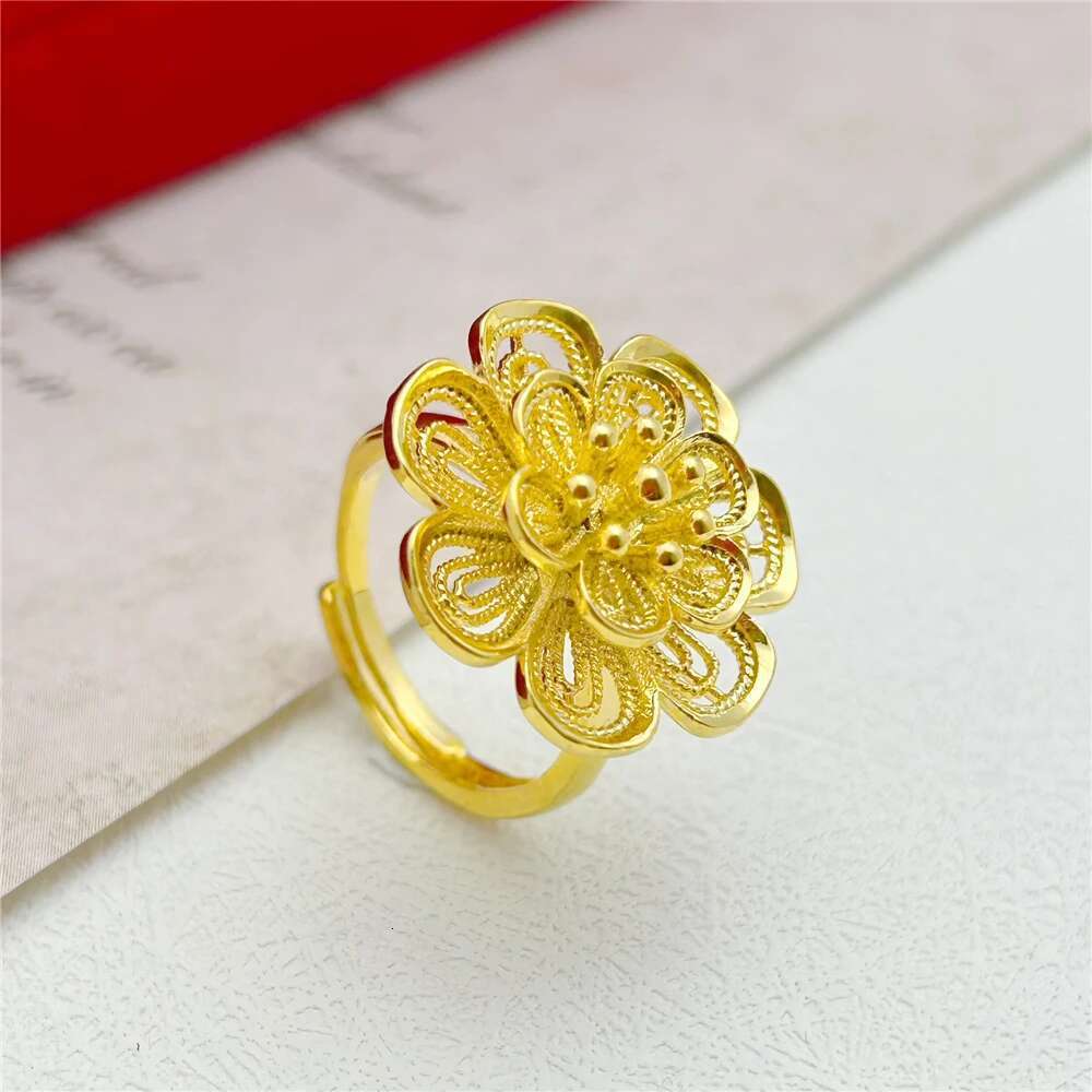 Yellow Gold Color Jewelry Sets For Women Flower Pendant Necklace Ring Earrings 3Pcs Set Wedding Jewellery Accessories Bijoux