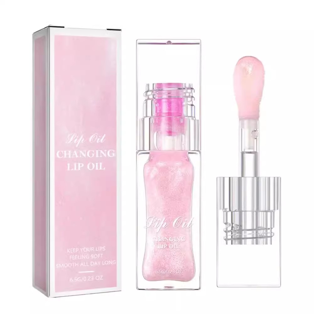 Color Changing Lip Oil Moisturizing Nourishing Soft Brush Head Smooth Translucent Non-Sticky 3D sparkles like a river of stars