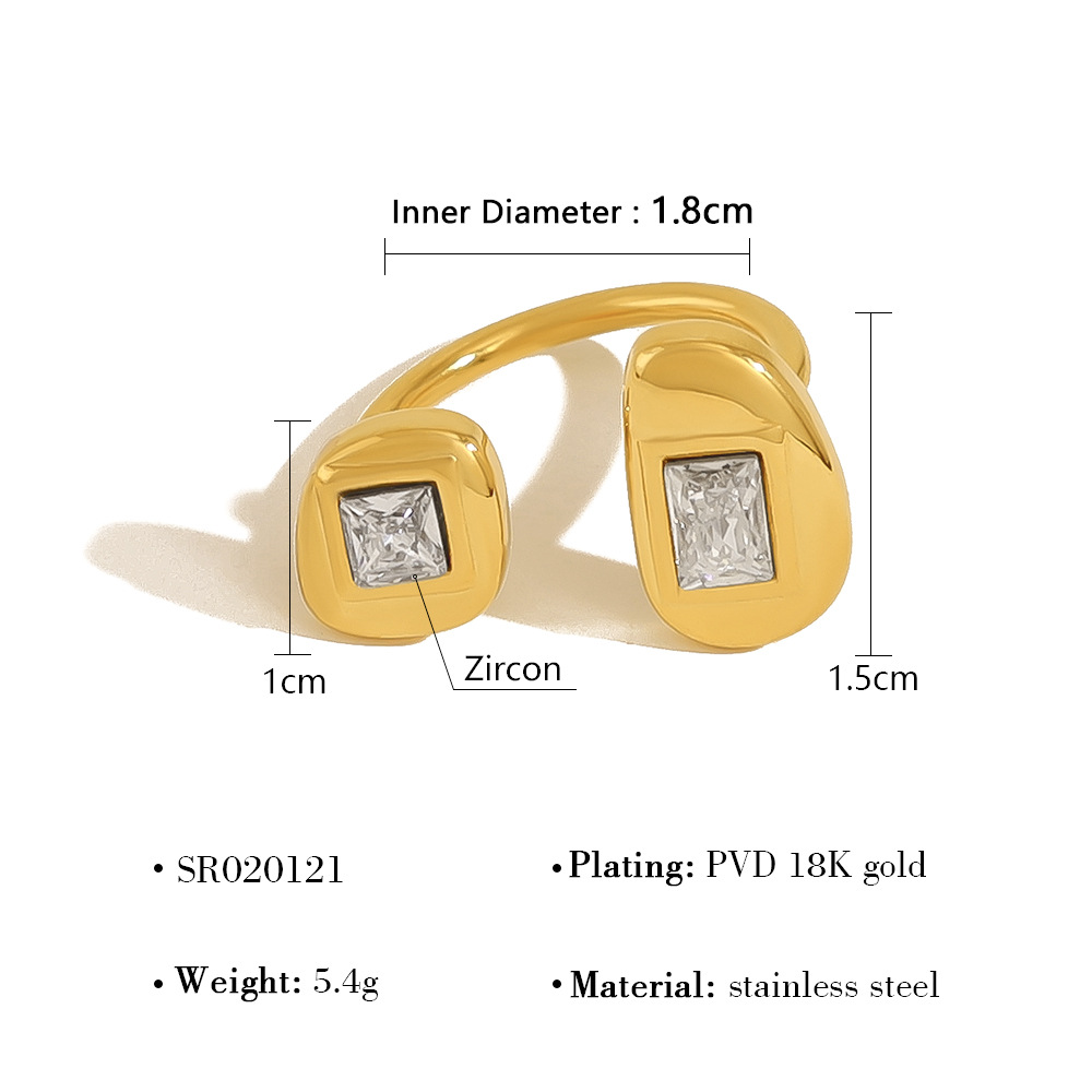 18K Gold Plated Titanium Ring with Zircon Stones, Adjustable Open Ring, High-Quality Non-Fade Women's Jewelry