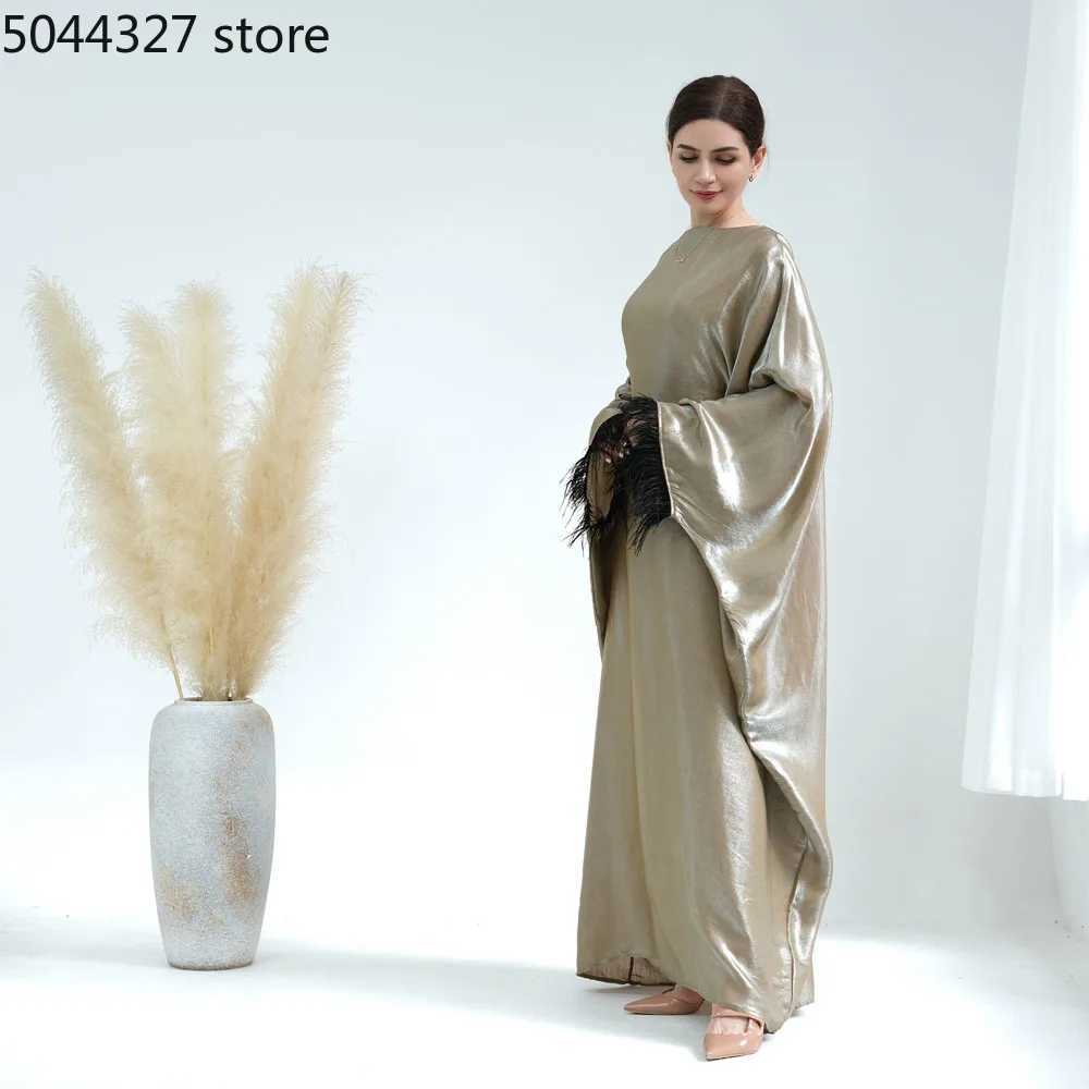 Closed Abaya Slves with Feather for Muslim Women Luxury Abayas Dress Islamic Clothing Saudi and Dubai X250514