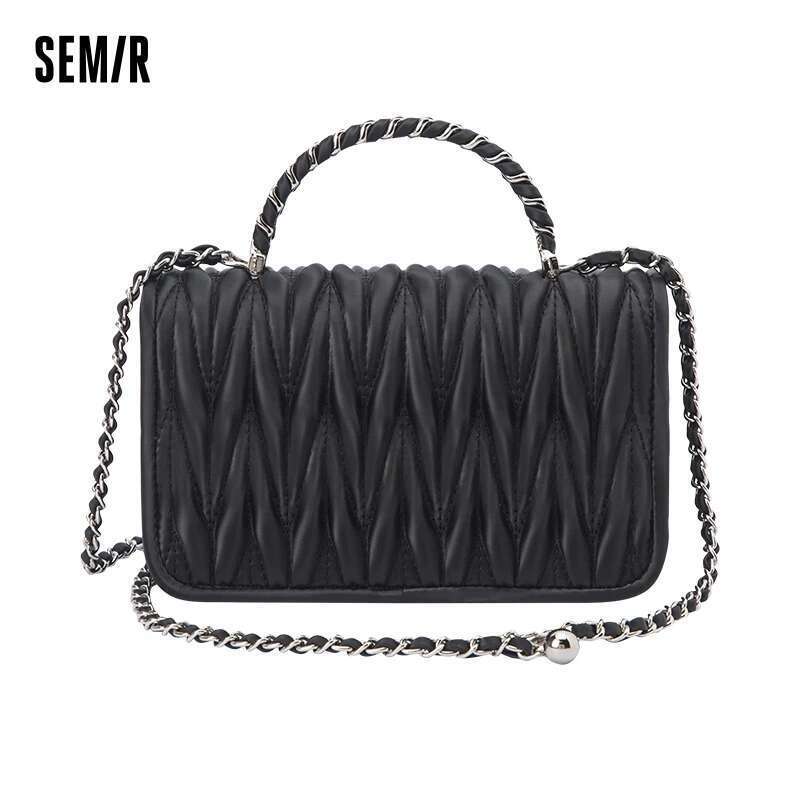 Semir Mini Square Women Chain Design Sense Temperament Single Shoulder Fashion Pleated Crossbody Bag