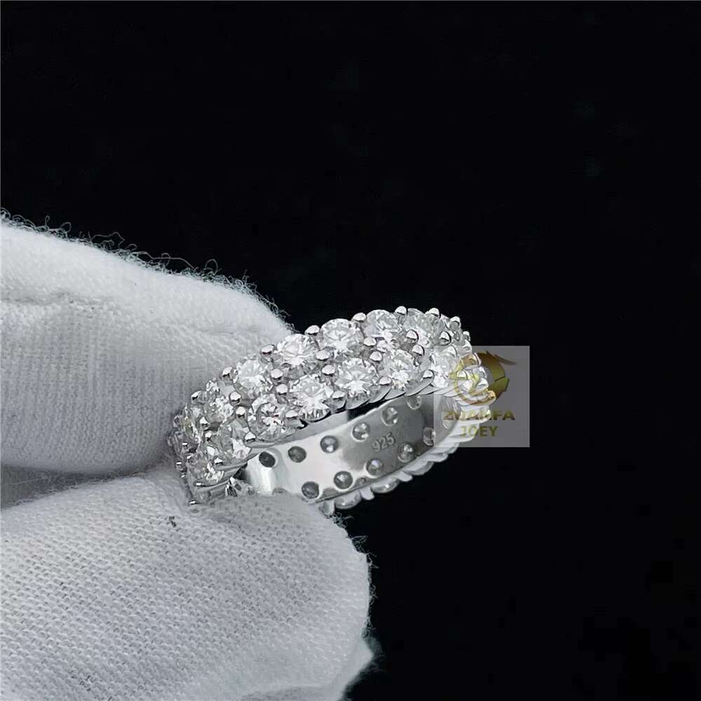 Ready to Ship Iced Out Jewelry Gold Filled 925 Sterling Silver VVS Moissanite Diamond Eternity Band Rings