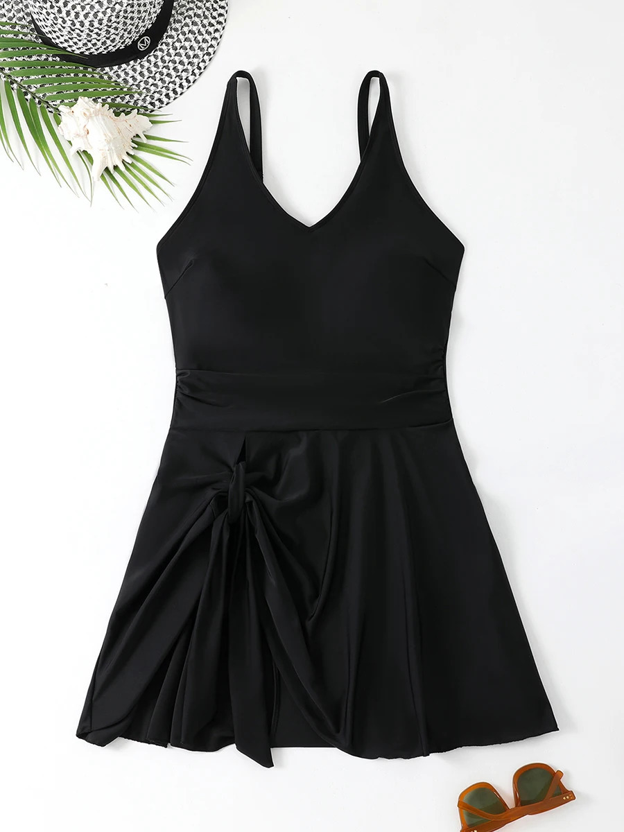 Women s Floral Print Halter Neck Backless Swimsuit with Ruffle Detail and Tassel Tie-Up Waistband Beachwear 250513
