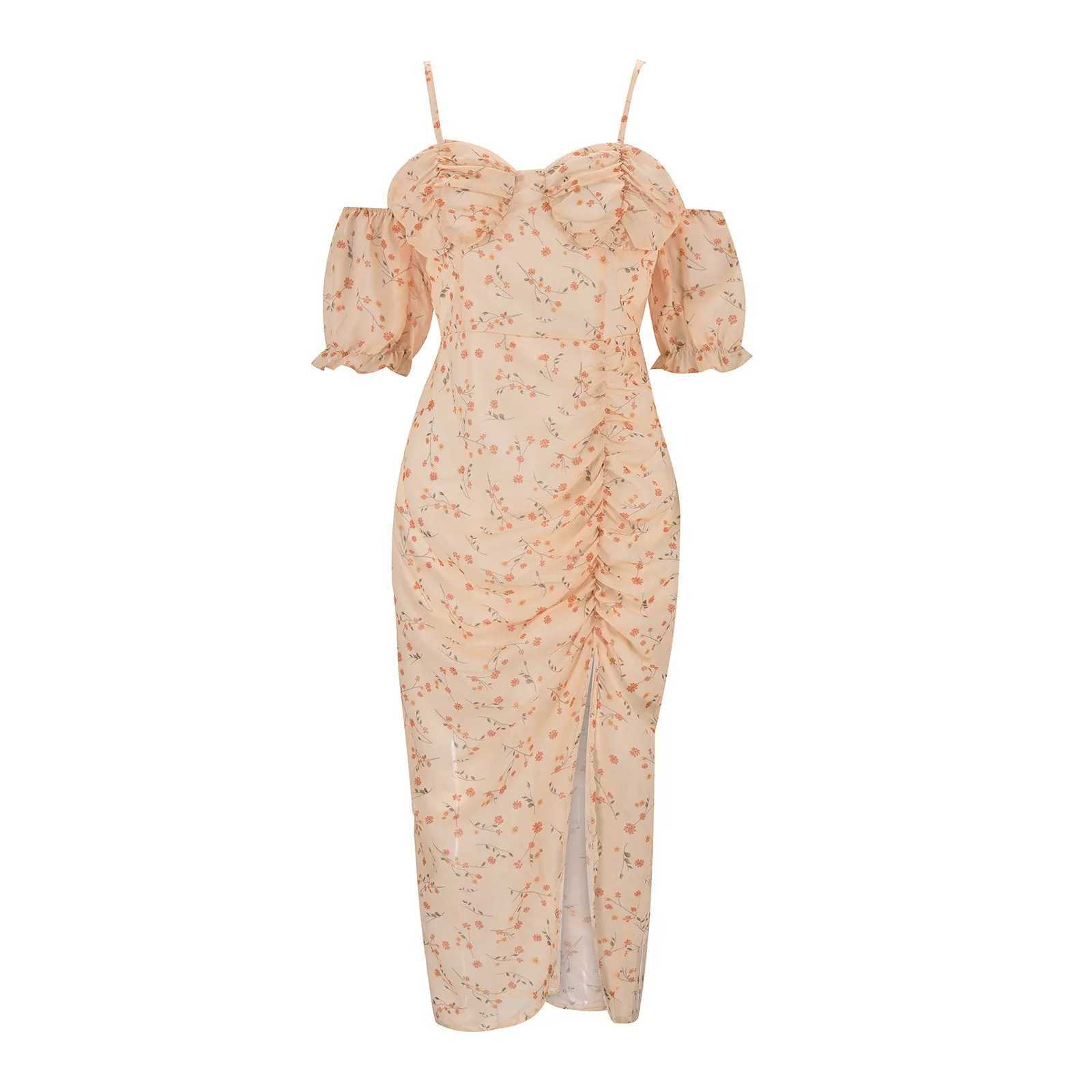 Womens Floral Print Casual Dresses High Waist Wrap Chest Corset Irregular Hem Long Maxi Dresses Elegant Boho Birthday DressXJ250514