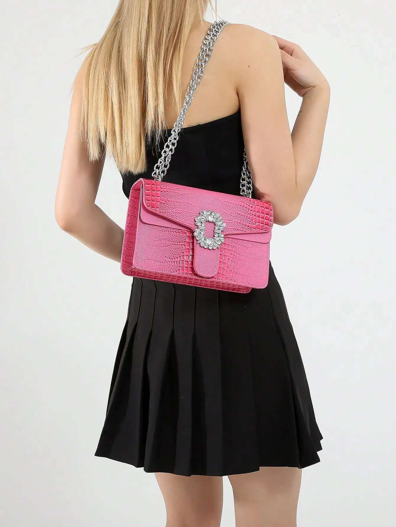 2025 new bag crocodile leather women's shoulder bag designer flip fashion decoration PU leather square crossbody bag designer handbag chain shoul