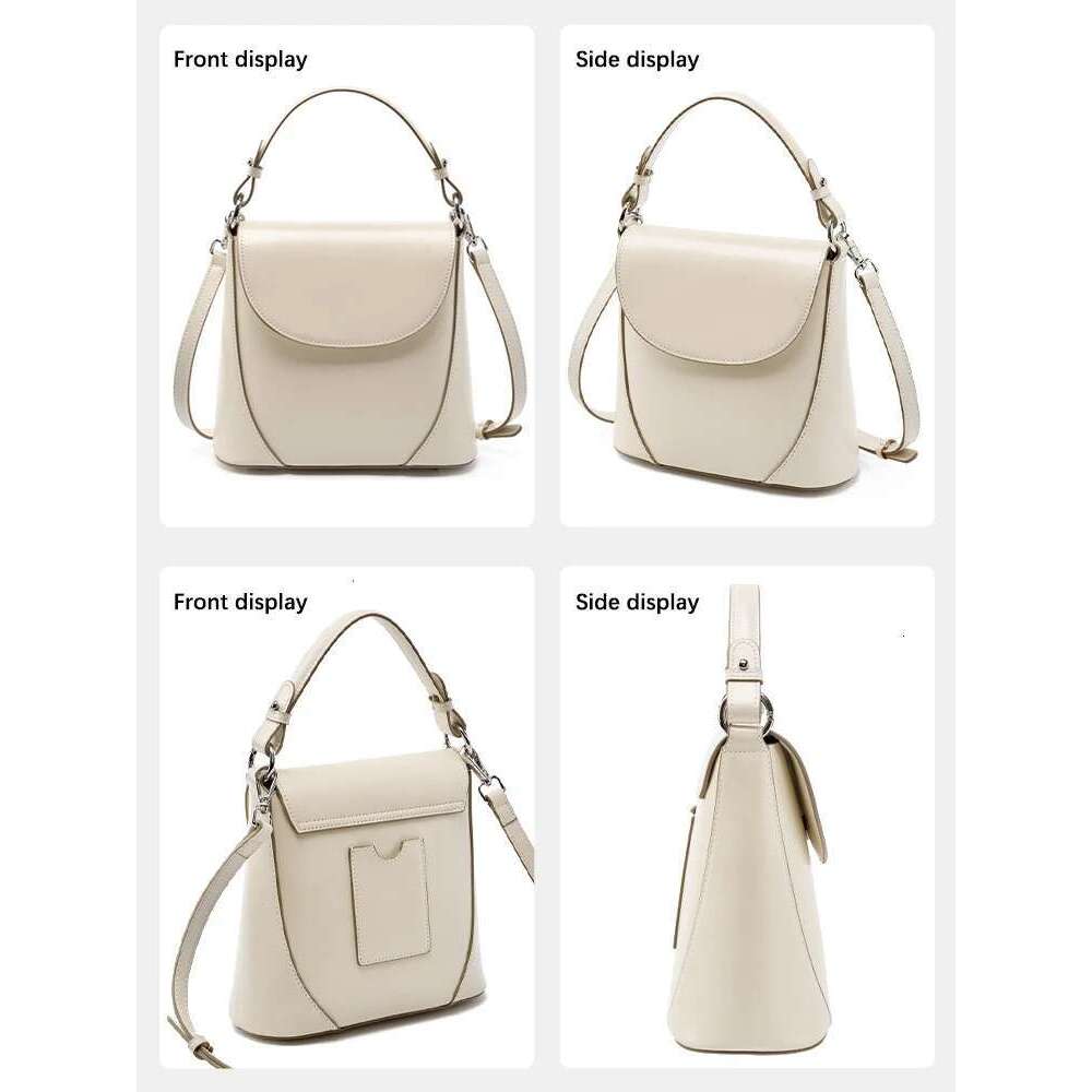 Zency Elegant Beige Handbag Ladies Noble Genuine Leather Shoulder Cross Body French Style Girls Small Phone Bag With Card Slot