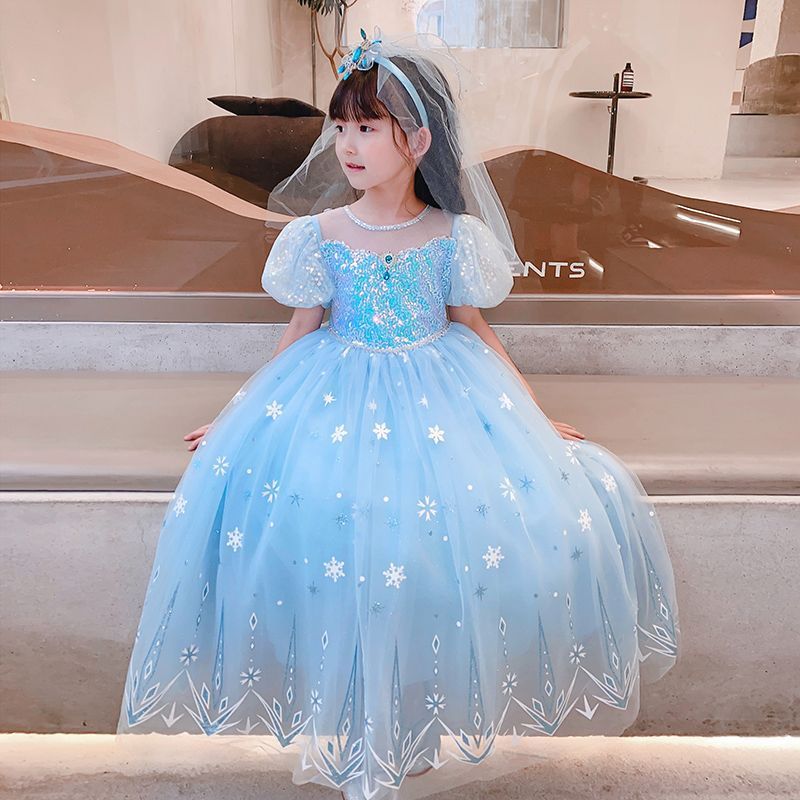 DISNEY kids designer dress Frozen Elsa princess baby girls summer baby skirt puffy cotton children formal dress.