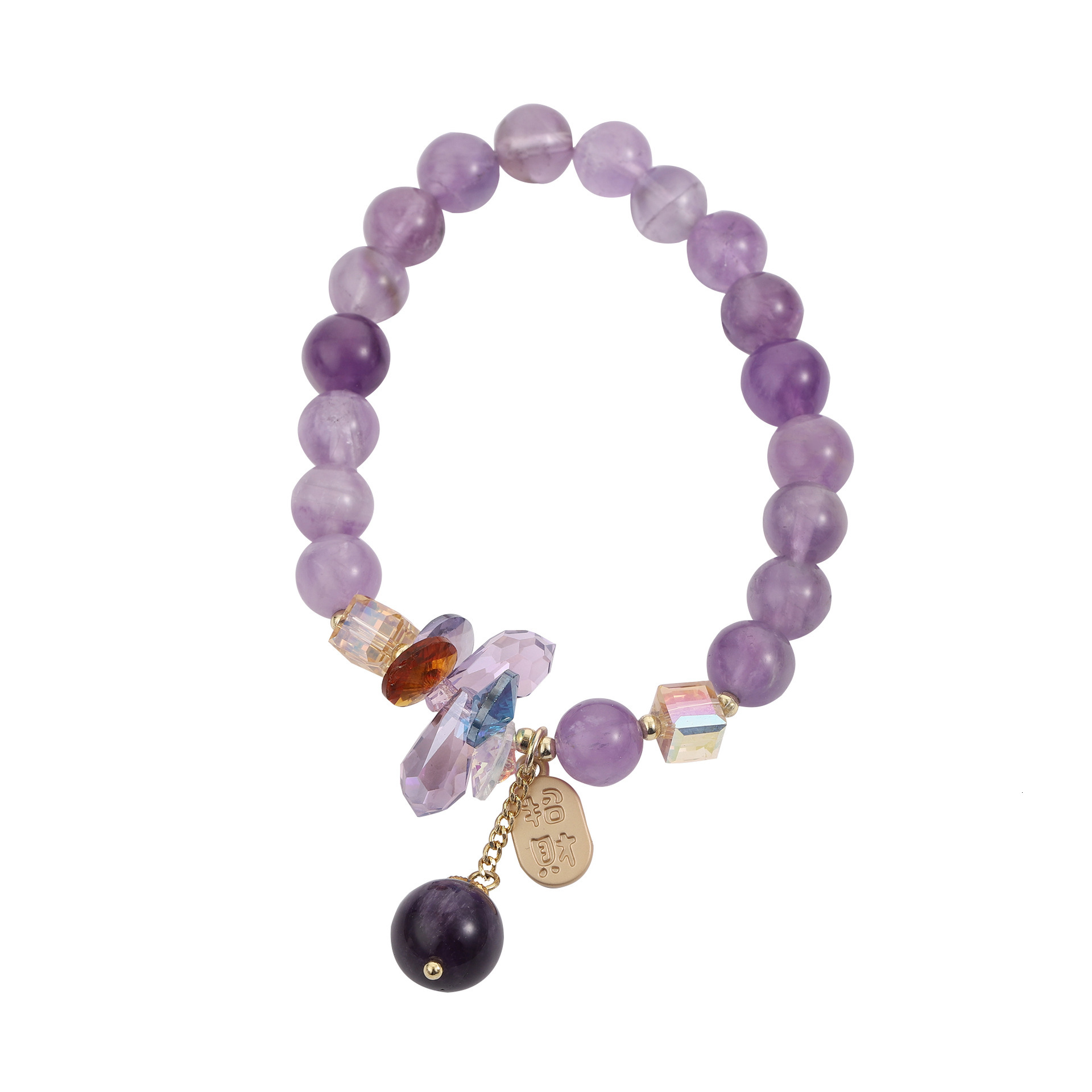Straight fashion colored amethyst women's bead bracelet temperament Korean style sand gold crystal pendant