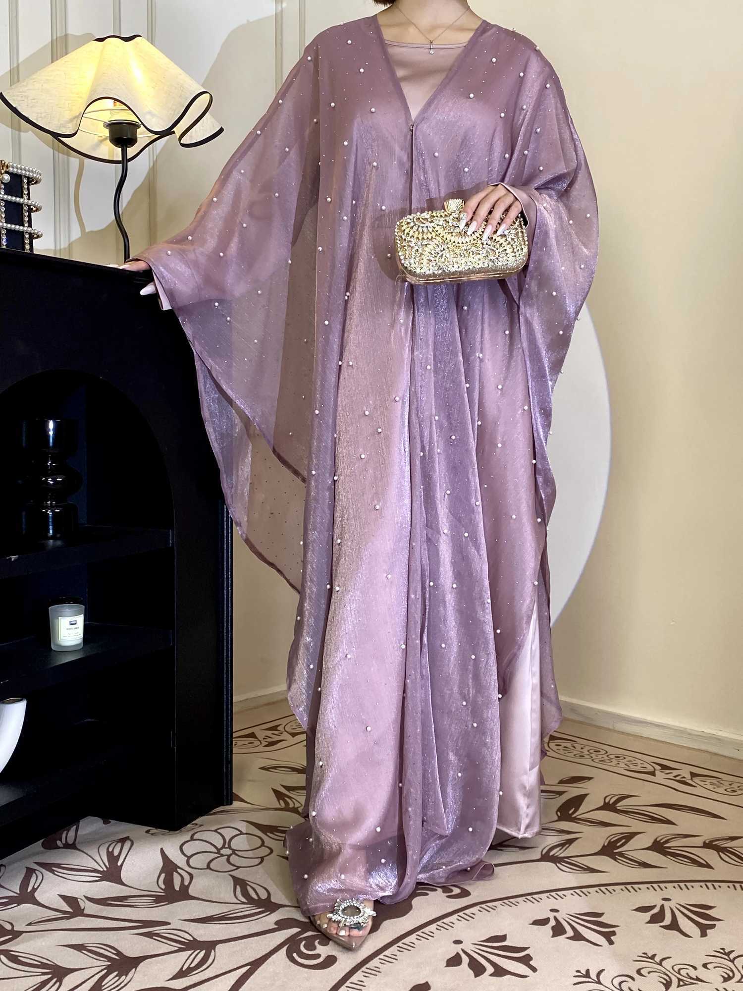 womens Muslim clothing Abaya simple pearl starry sky outer skirt elegant dress robe X250514
