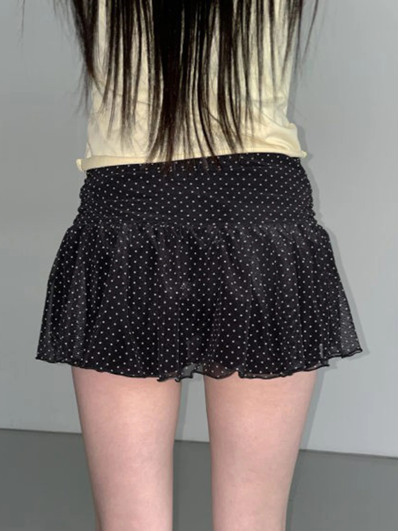 IAMSURE Holiday Bandage Dot Printed ALine Skirts With Shorts See Through Slim MidWaisted Mini Women Summer Fashion 250514