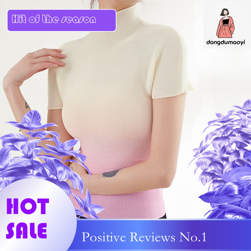 dongdumaoyi Wrinkled Top for Women's Miyake 2025 Summer Versatile Thin Small Shirt, Elastic Slimming and Slimming, Printed Short Sleeve T-shirt