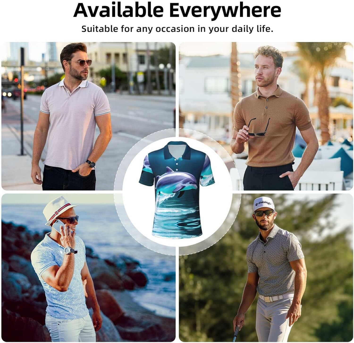 Mens Polo shirt Unique 3D Animal Dolphin Print Men's Polo Shirts Golf Short Sleeve Shirts Casual Collared T-Shirt for Everyday Formal Polos shirt