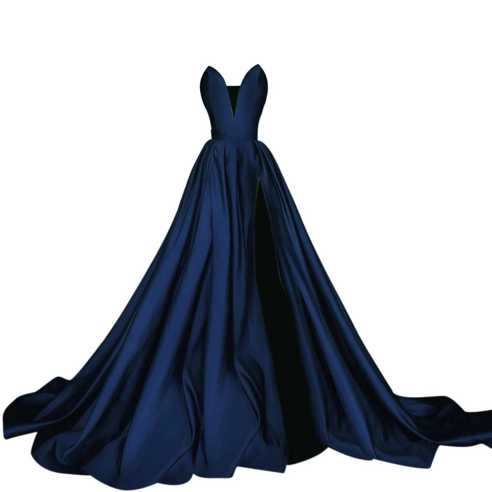 Satin Slip Strapless Prom Dresses Evening Gown Slim Elastic Waist Party Dress Elegant High Split Pleated Long Dresses VestidosXJ250514