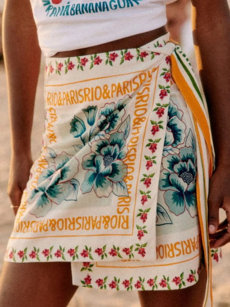 Summer Fashion Womens Beach Style Short Skirt Printed Retro Vacation Covering Casual Sexy Elegant Half 250514